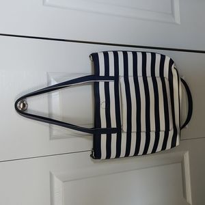 Payless White & Navy Blue Striped handbag purse cosmetic bag set